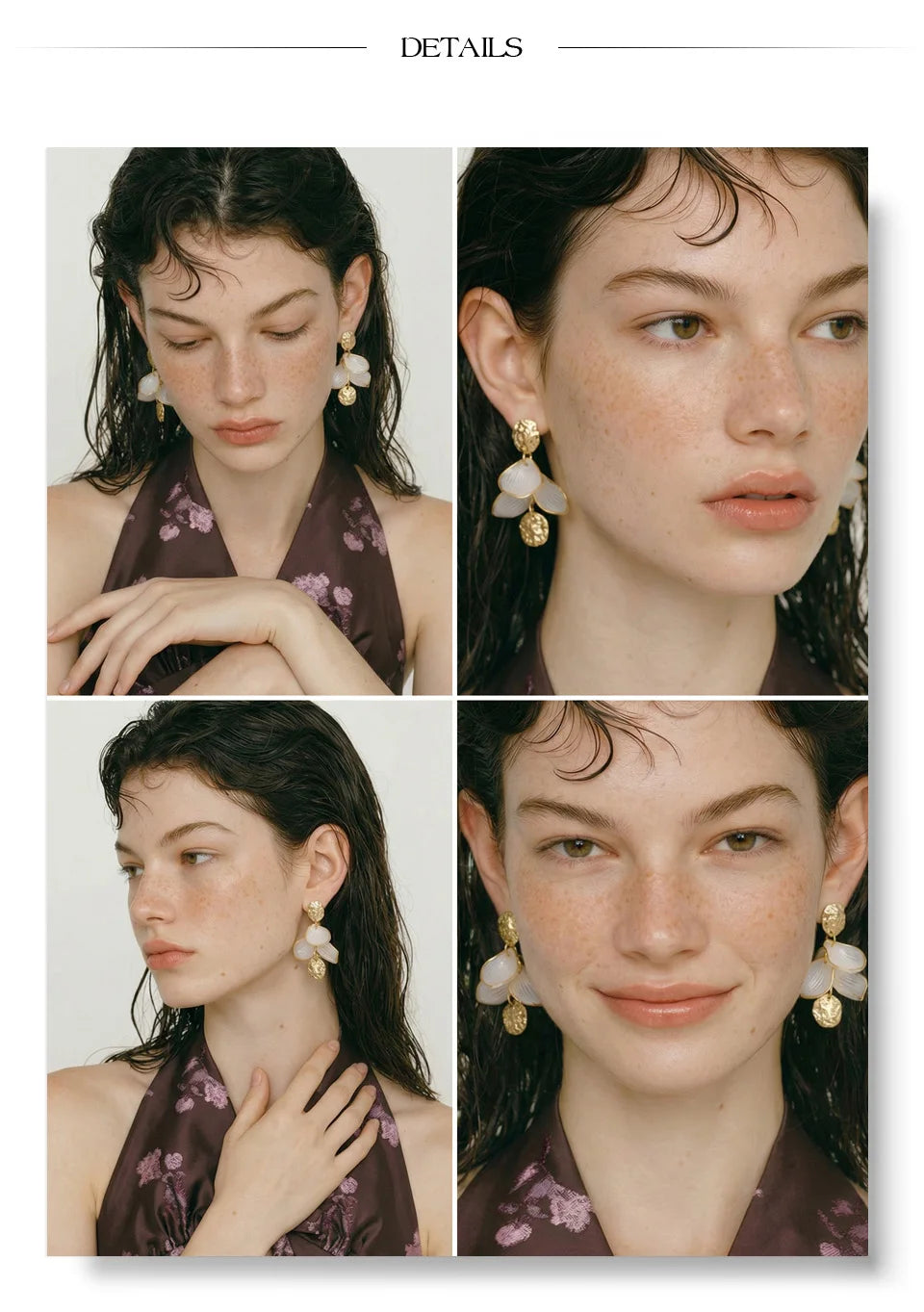 Resin acrylic flower earrings in gold-plated stainless steel with resin and acrylic.