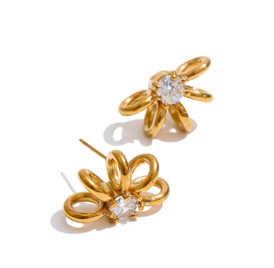 Cubic Zirconia Geometric Earrings — Gold-Plated Stainless Steel with Cubic Zirconia · PS1425
