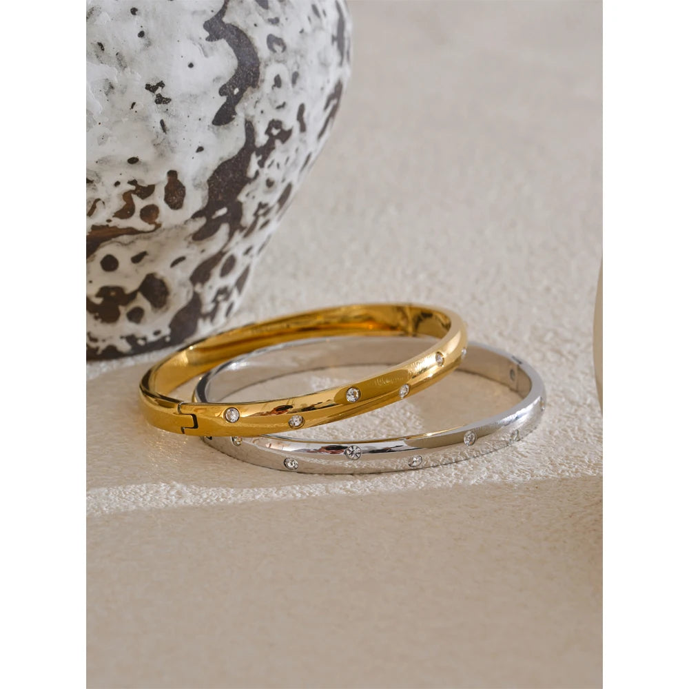 Cubic Zirconia Geometric Bracelet — Gold-Plated Stainless Steel with Cubic Zirconia · PS2150