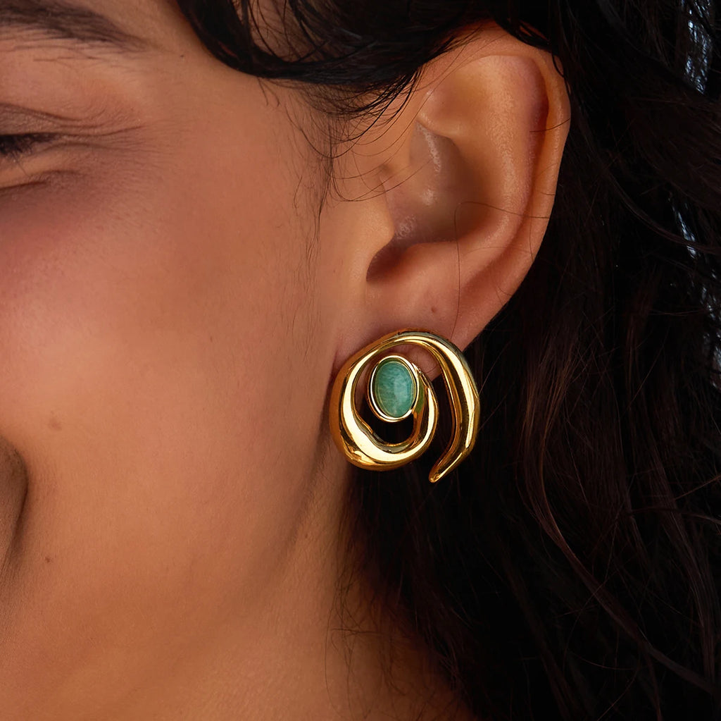 Turquoise Swirl Stud Earrings — Stainless Steel · PS109