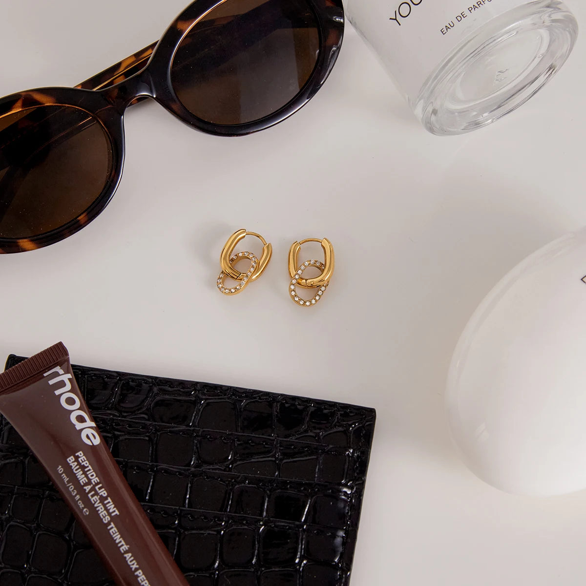 CZ Interlocking Earrings — Stainless Steel · PS286