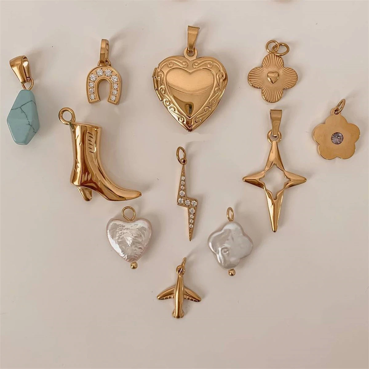 【DIY Pendant】Stainless Steel Lucky & Floral Charm Pendant - PS026