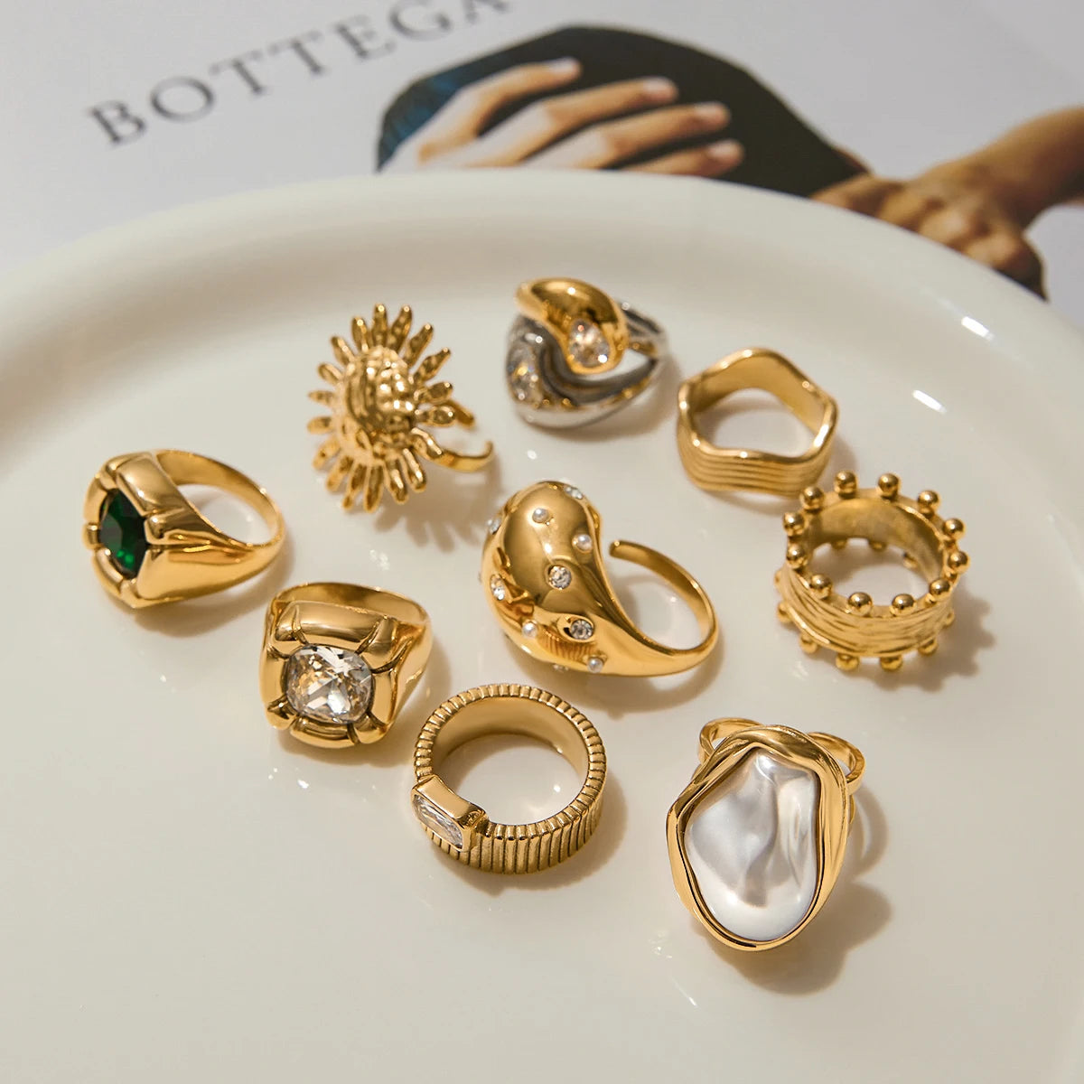 Pearl Sun Ring Stack — Stainless Steel · PS241