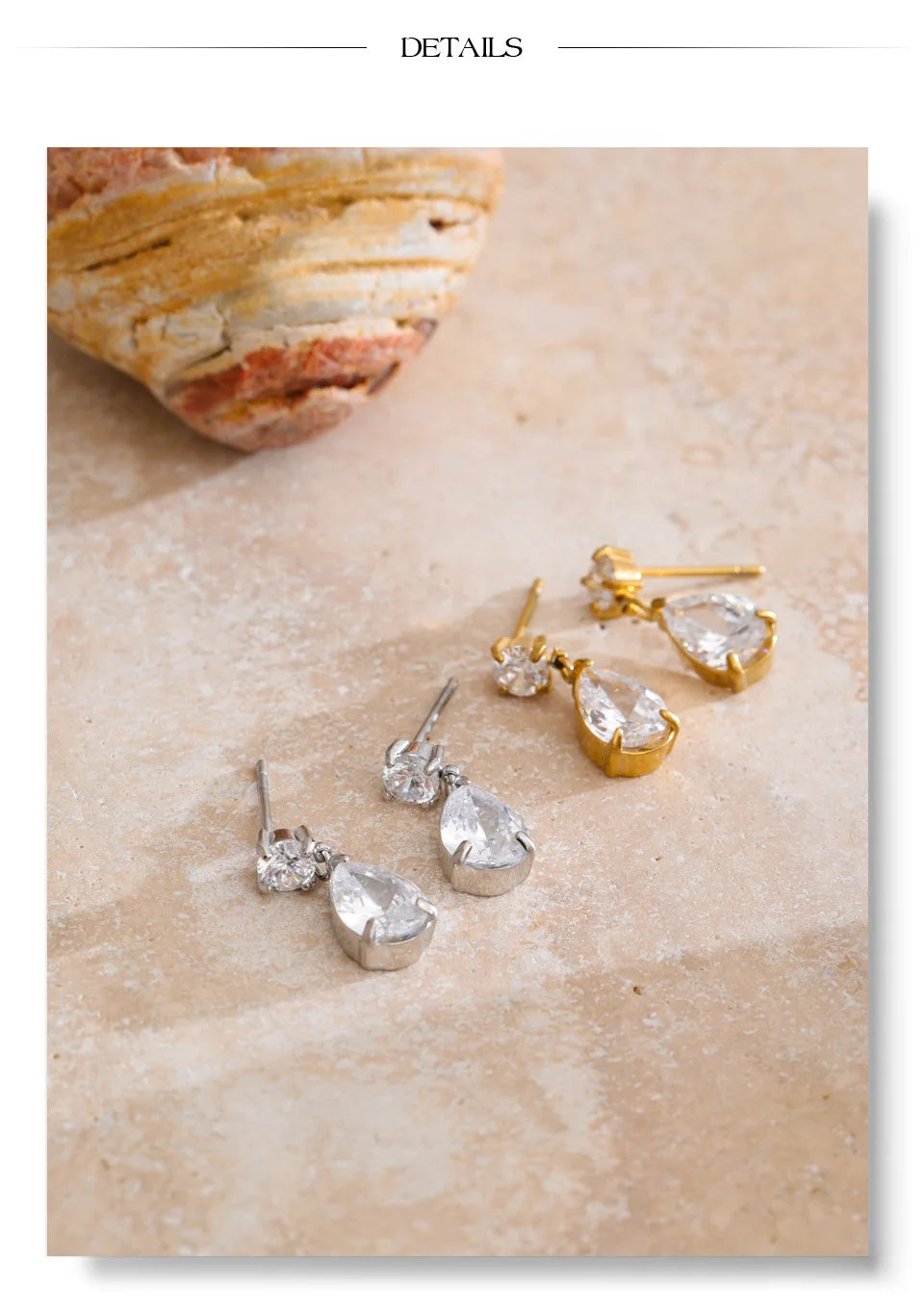 Cubic zirconia geometric earrings in gold-plated stainless steel with cubic zirconia.