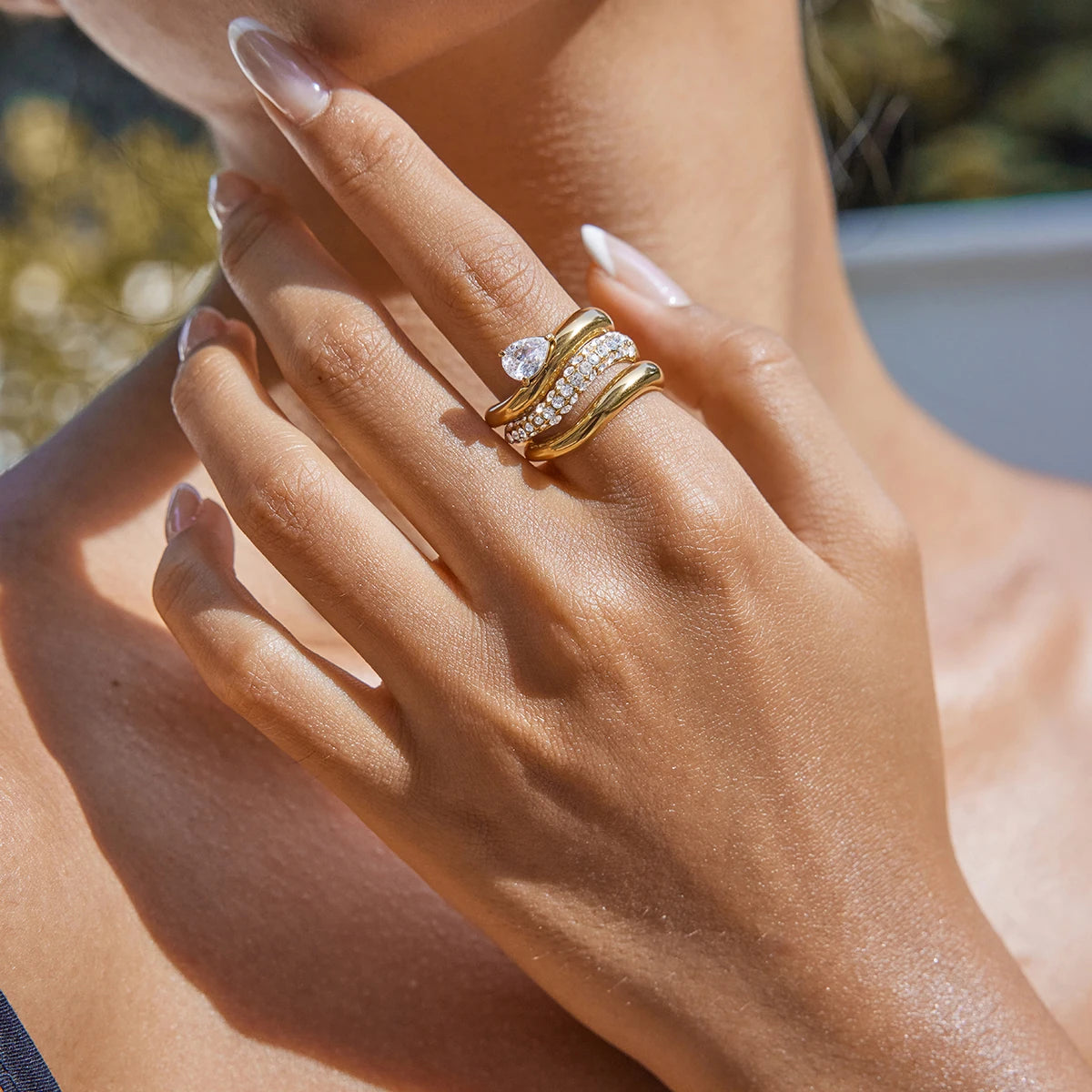 CZ Wave Ring — Stainless Steel · PS288
