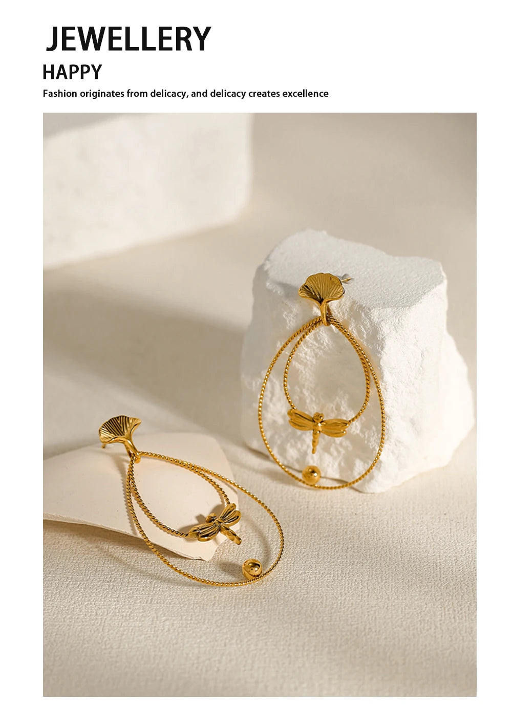 Drop Earrings Dragonfly Ginkgo Leaf — 316L Stainless Steel · PS395