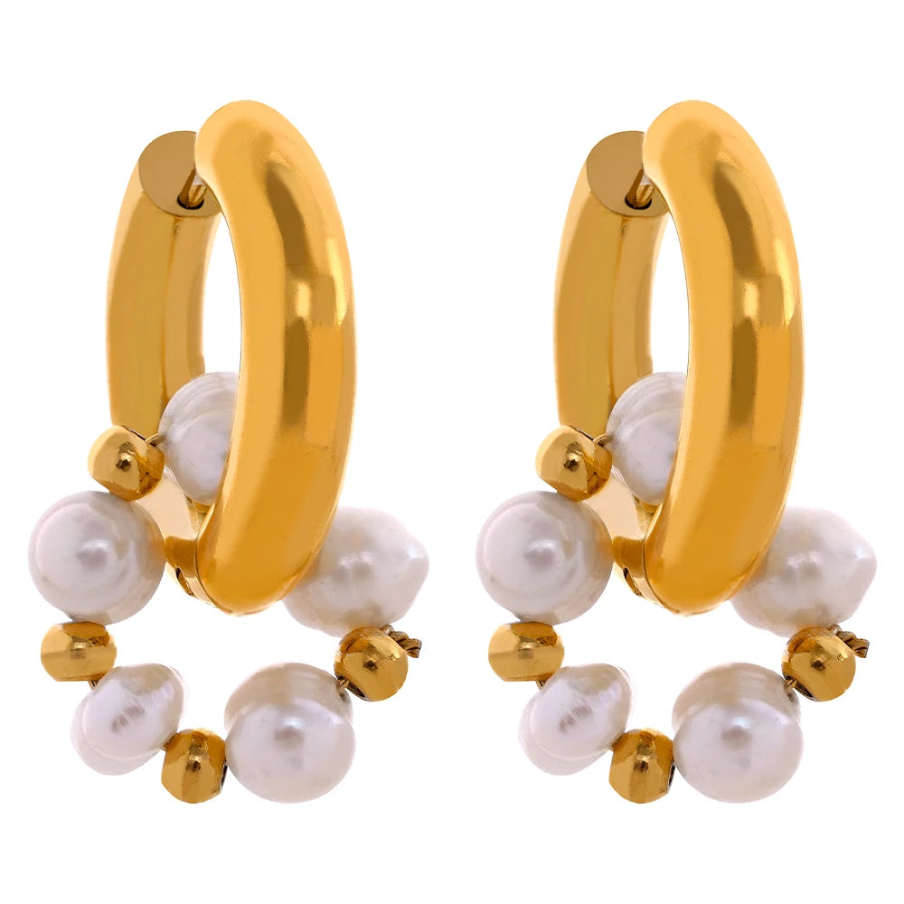 Freshwater Pearl Geometric Earrings — 18K Gold-Plated Stainless Steel with Freshwater Pearl · PS1683