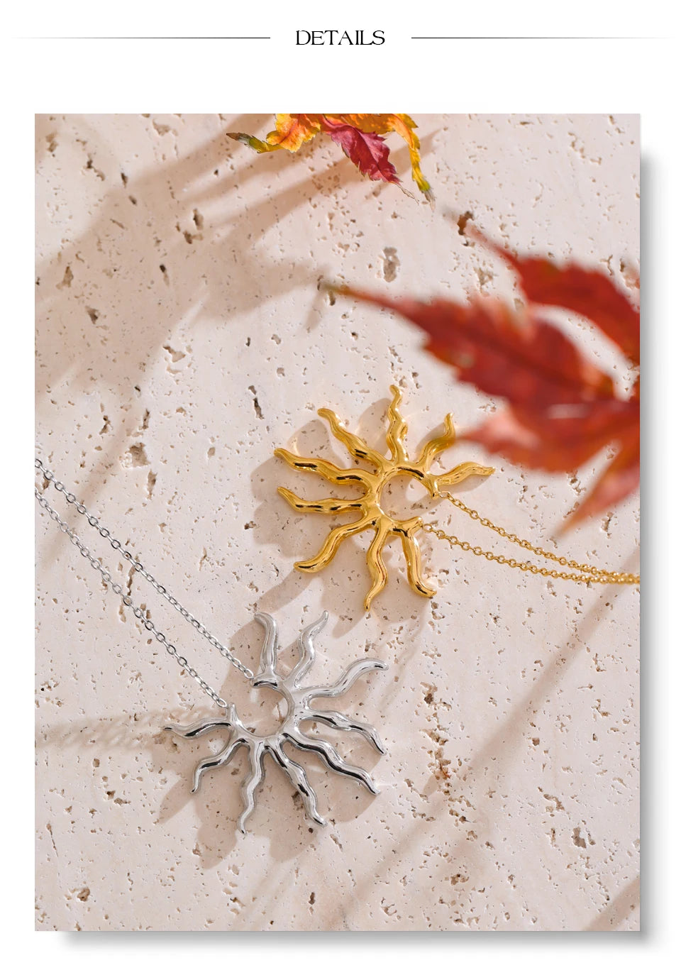 Sun geometric necklace in gold-plated stainless steel.