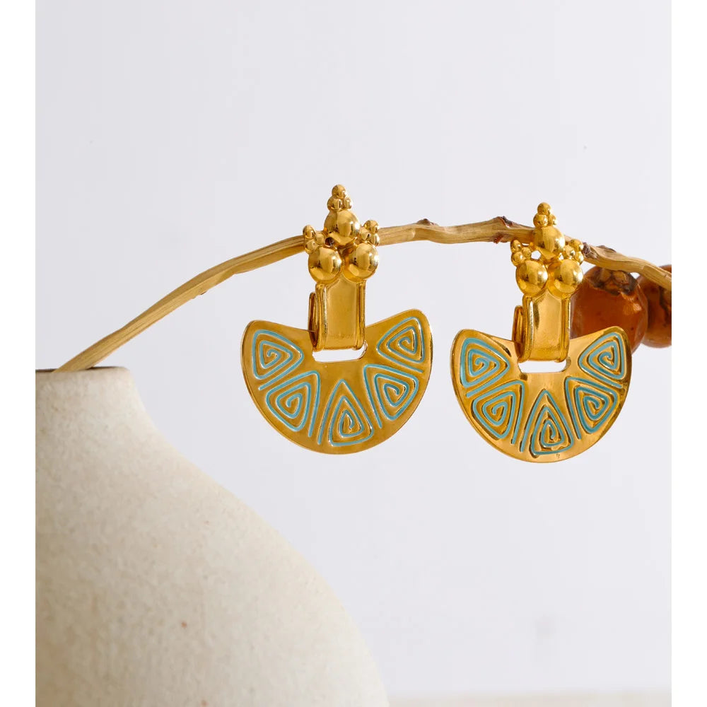 Enamel Vintage Geometric Earrings — Gold-Plated Stainless Steel with Enamel · PS2147