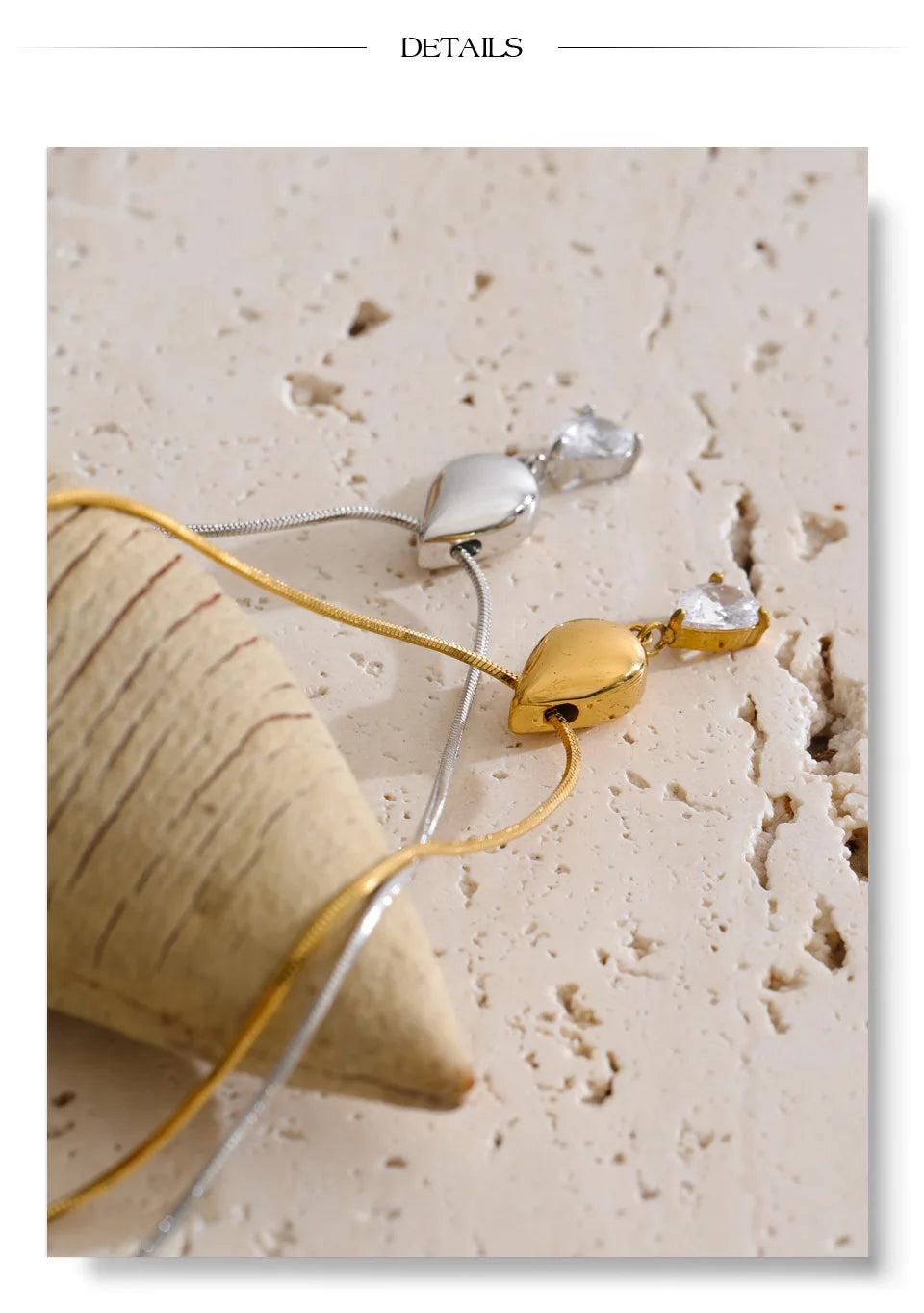 Cubic zirconia geometric necklace in gold-plated stainless steel with cubic zirconia.