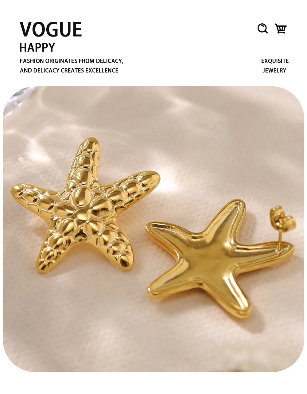 Drop Earrings Irregular Star Metal Starfish — 316L Stainless Steel · PS420