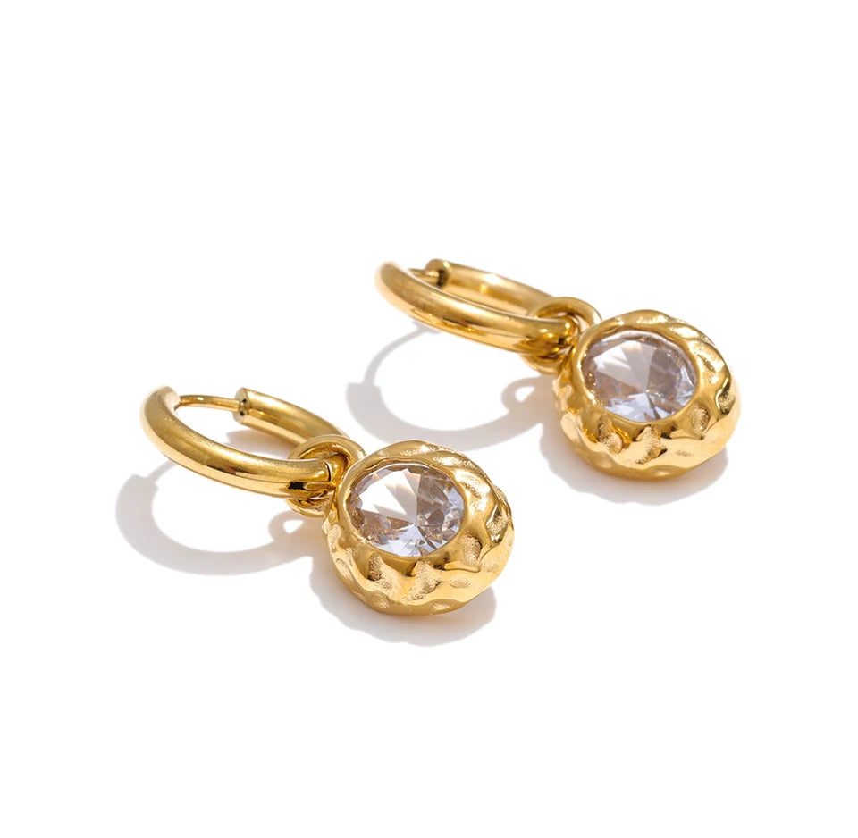 Cubic Zirconia Geometric Earrings — Gold-Plated Stainless Steel with Cubic Zirconia · PS1261