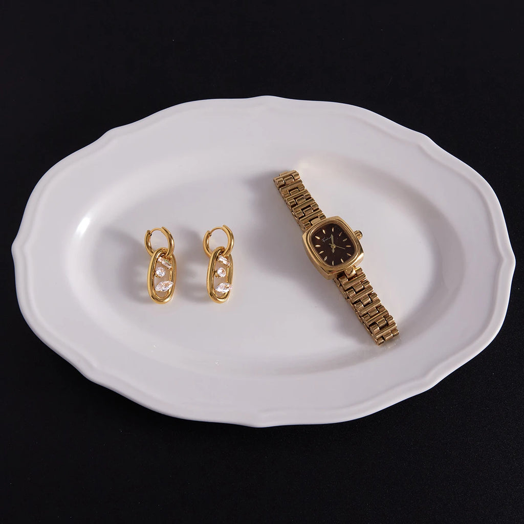 CZ Link Hoop Earrings — Stainless Steel · PS050