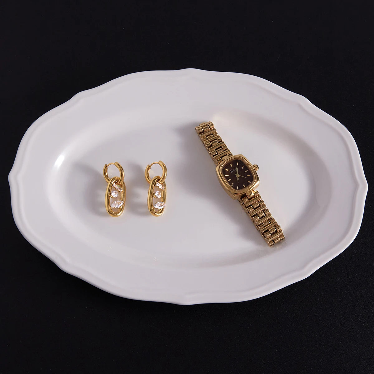 CZ Link Hoop Earrings — Stainless Steel · PS050