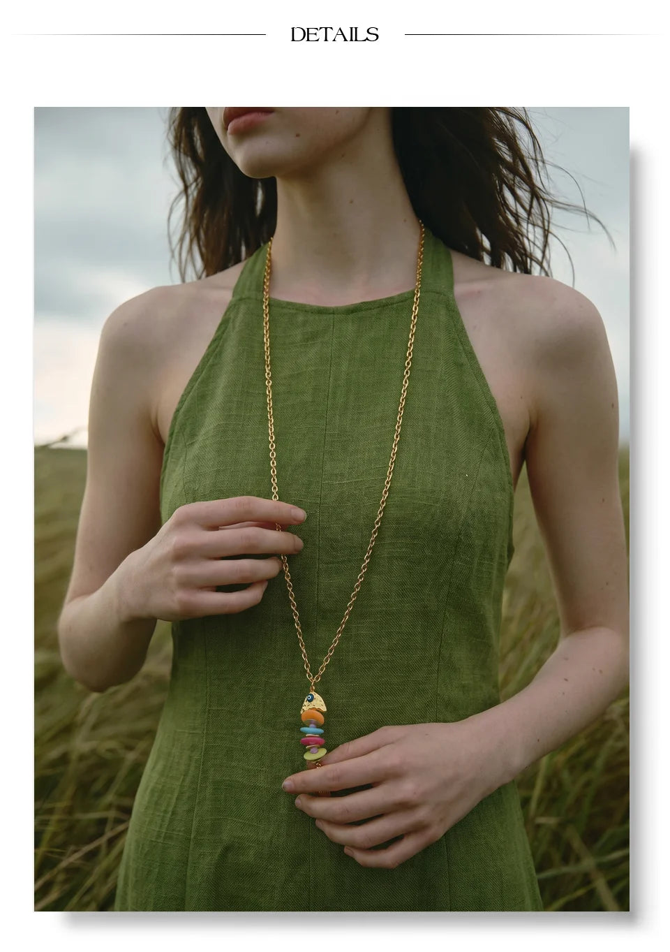 Resin Multi-Color Geometric Necklace — Gold-Plated Stainless Steel with Resin · PS2307
