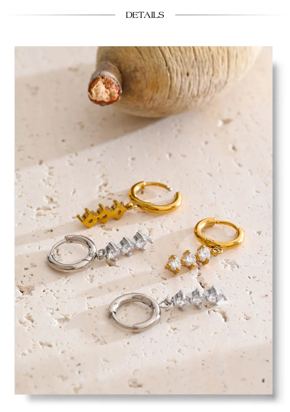 Cubic Zirconia Geometric Earrings — Gold-Plated Stainless Steel with Cubic Zirconia · PS1327