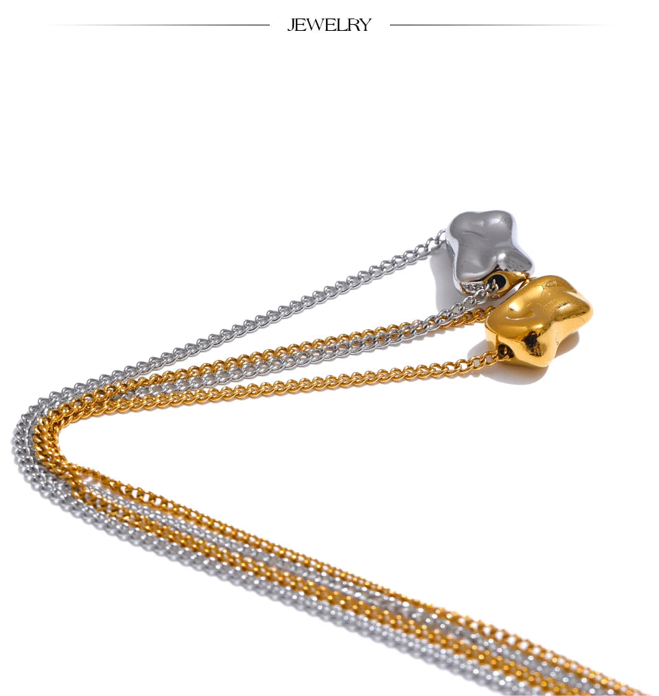 Hammered geometric necklace in gold-plated stainless steel.