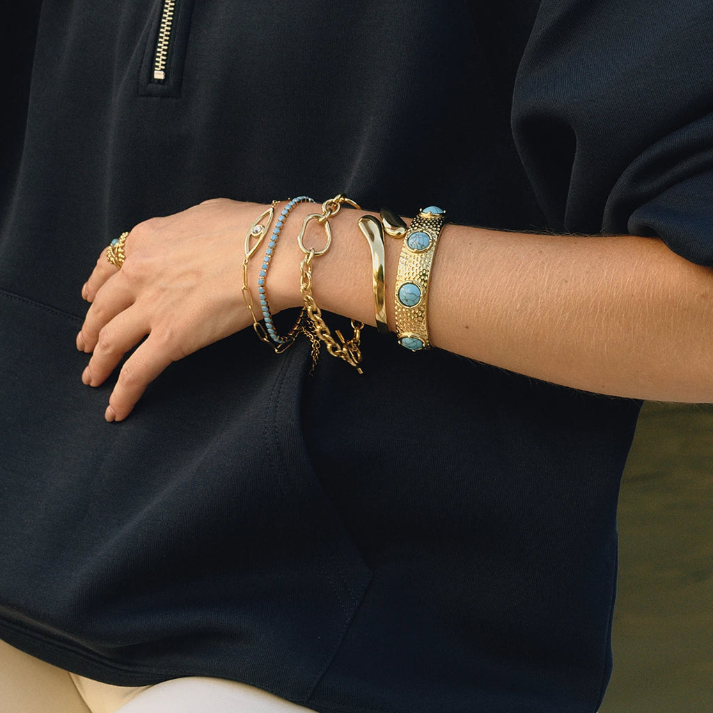 Blue Crystal Stacking Bracelet Stack — Stainless Steel · PS005