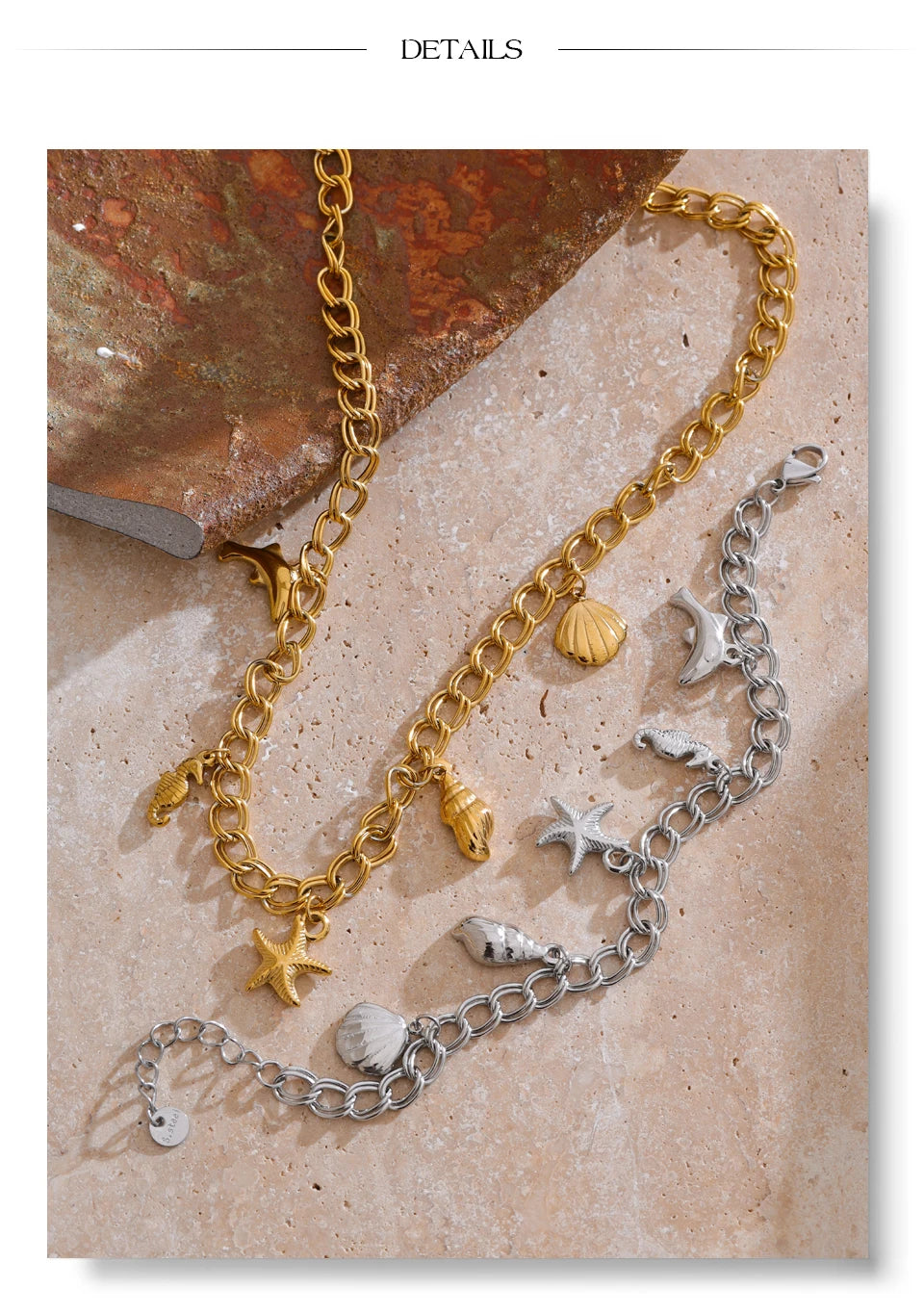 Shell star geometric necklace in gold-plated stainless steel with shell.