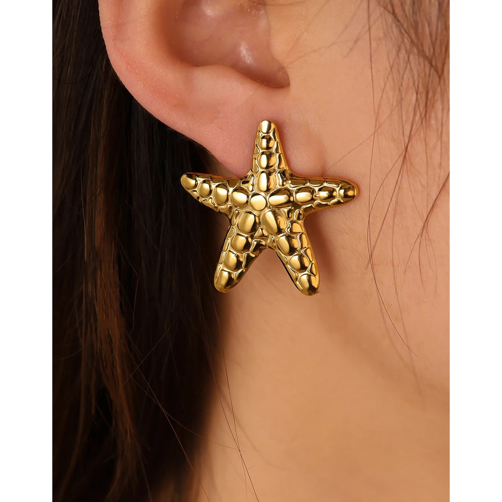 Drop Earrings Irregular Star Metal Starfish — 316L Stainless Steel · PS420