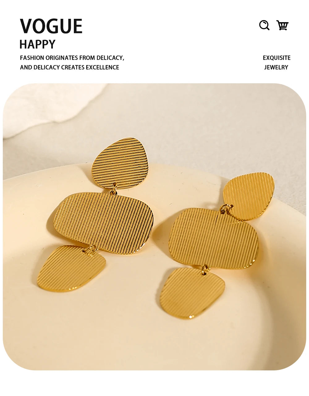 Drop Earrings Striped Metal Texture — 316L Stainless Steel · PS390