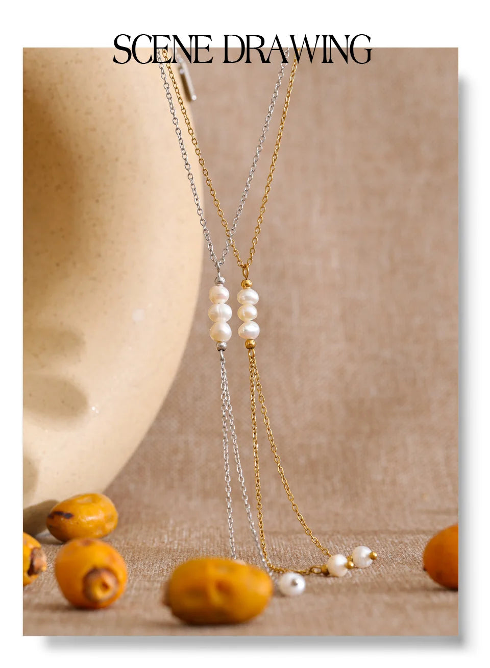 Freshwater pearl geometric chain necklace in gold-plated stainless steel with freshwater pearl.