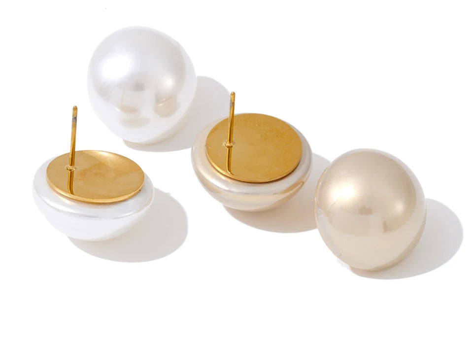 Pearl Geometric Earrings — Gold-Plated Stainless Steel with Pearl · PS1659