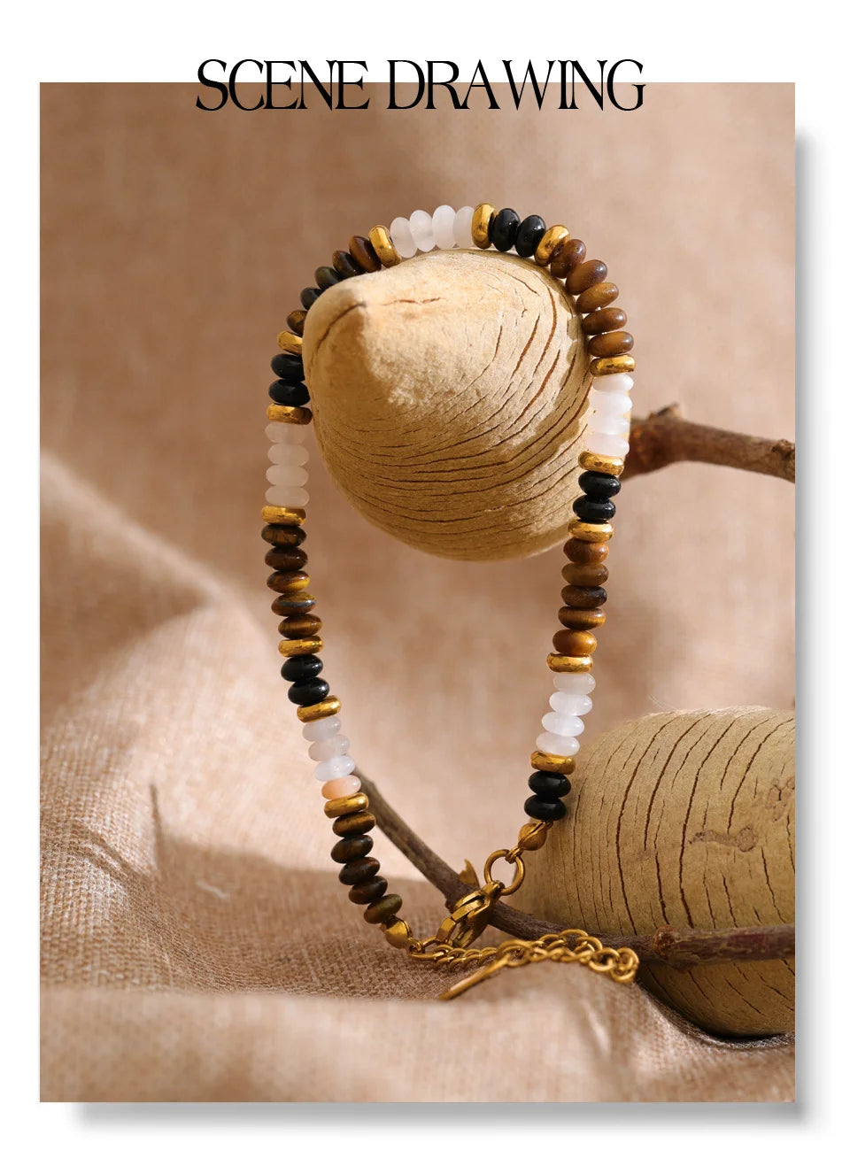 Natural Stone Beaded Geometric Bracelet — Gold-Plated Stainless Steel with Natural Stone · PS1094