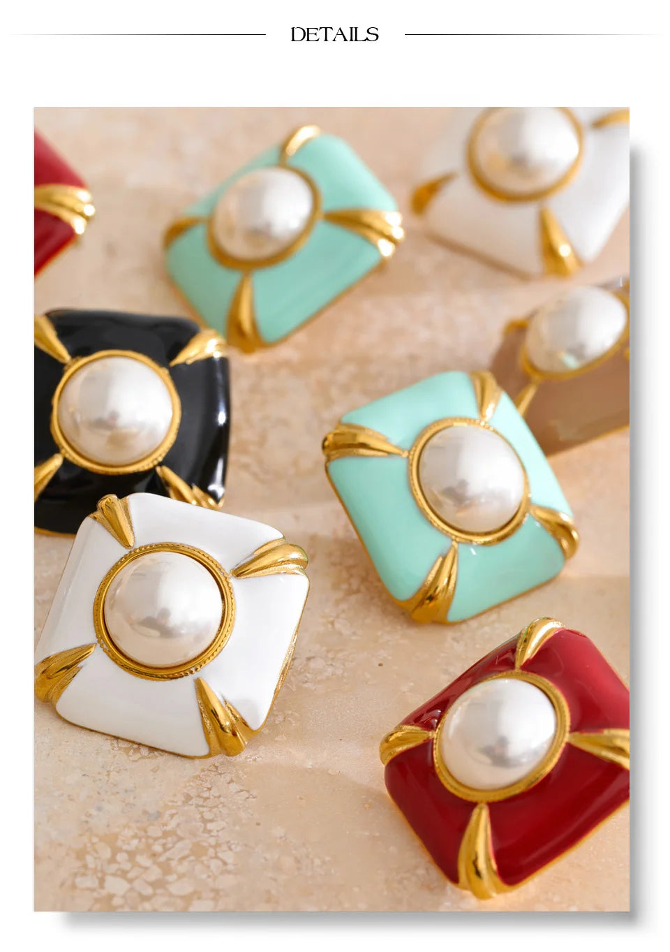 Pearl enamel multi-color earrings in gold-plated stainless steel with pearl and enamel.