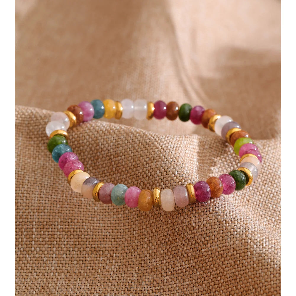 Natural Stone Beaded Geometric Bracelet — Gold-Plated Stainless Steel with Natural Stone · PS1579