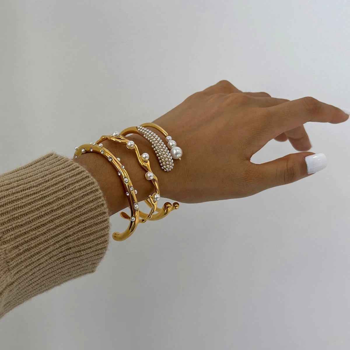 Pearl Open Bracelet — Stainless Steel · PS335