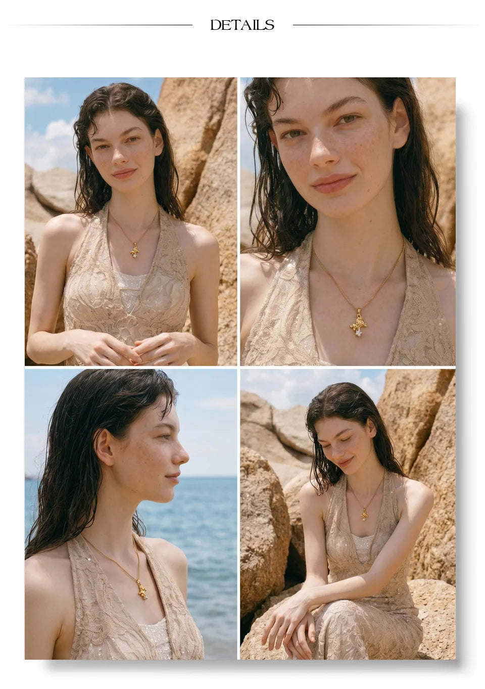 Cubic zirconia star geometric necklace in gold-plated stainless steel with cubic zirconia.