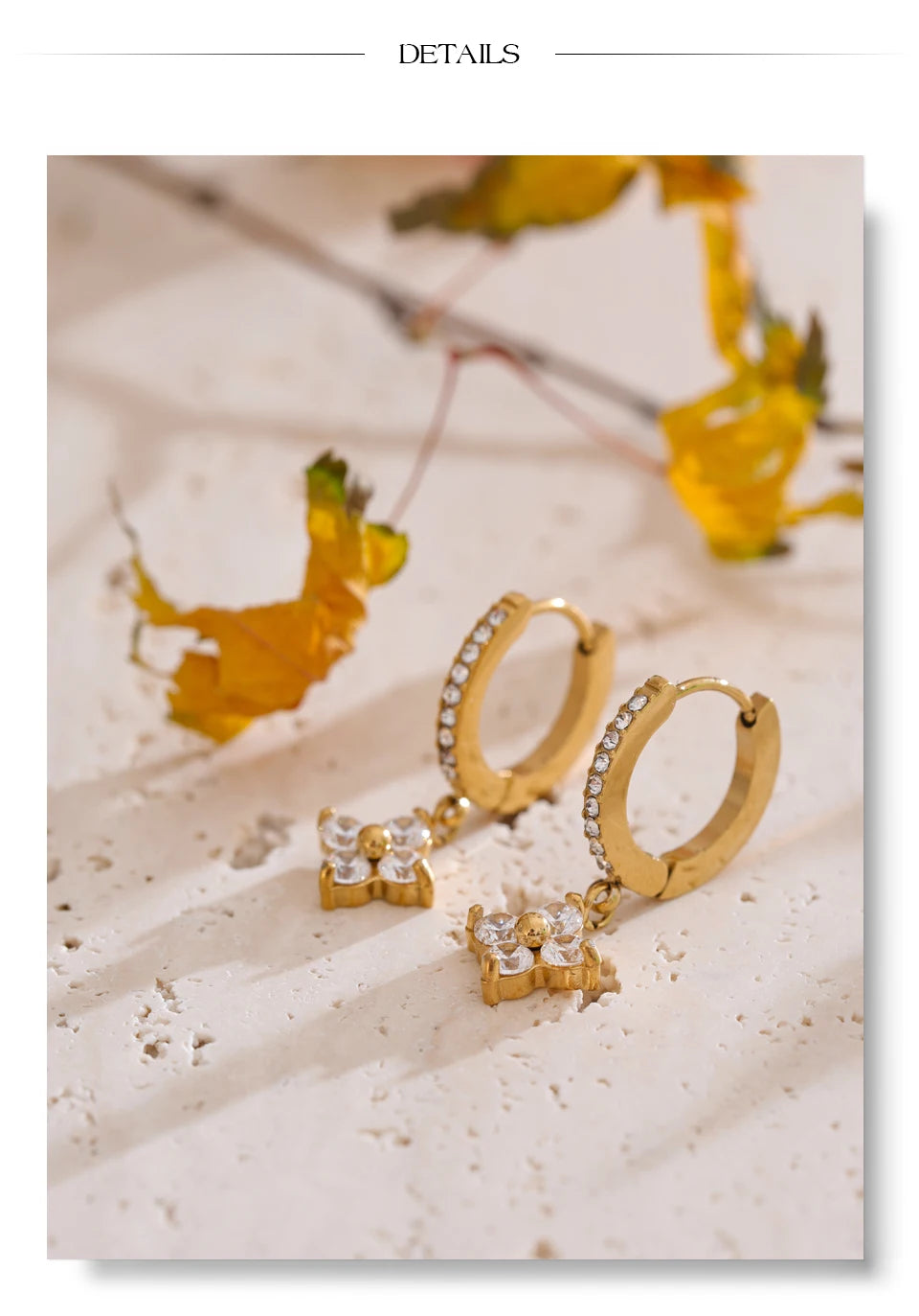 Cubic zirconia heart flower earrings in gold-plated stainless steel with cubic zirconia.