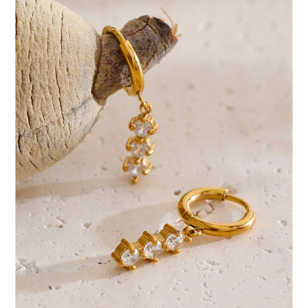Cubic Zirconia Geometric Earrings — Gold-Plated Stainless Steel with Cubic Zirconia · PS1327