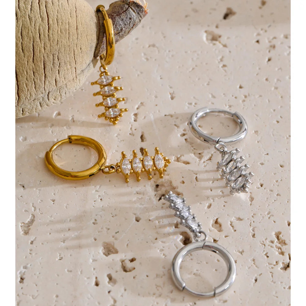 Cubic Zirconia Geometric Earrings — Gold-Plated Stainless Steel with Cubic Zirconia · PS1302