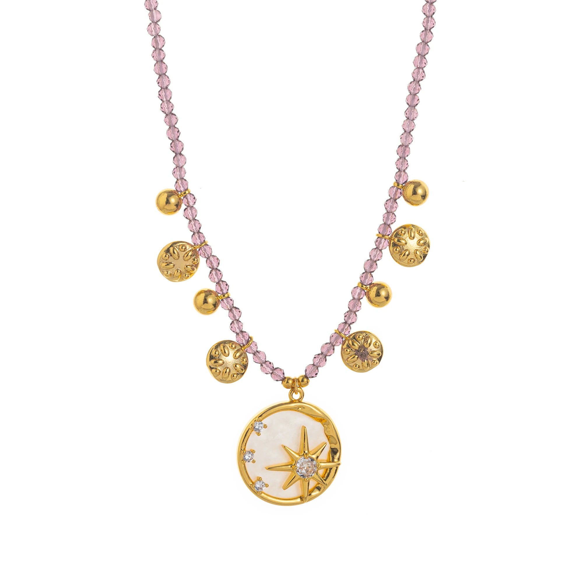 Stars, Radiance, Octagonal Stars, Moon, Colorful Beads, Necklace, Flowers, Purple, Diamonds, Dripping Oil