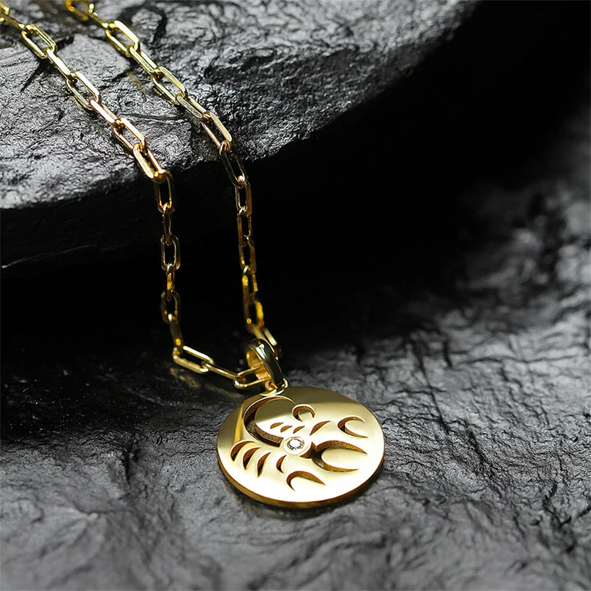 Stainless Steel 12 Constellation Necklace Ins Style Hollow Round Card Necklace Plated with True Gold for Color Protection