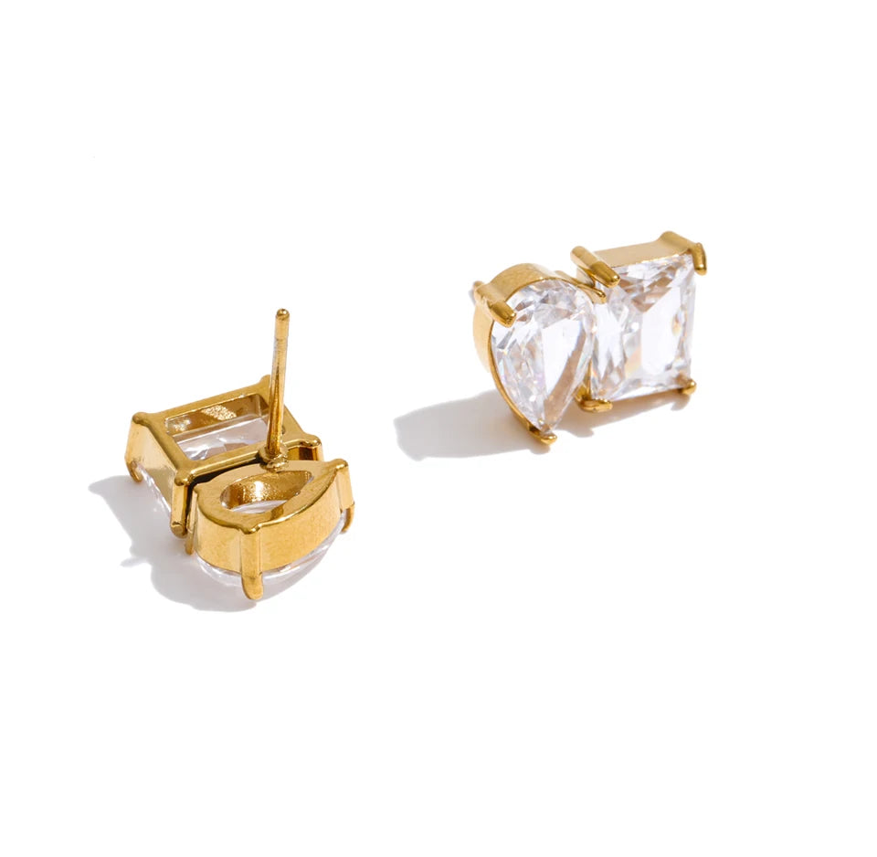 Cubic Zirconia Geometric Earrings — Gold-Plated Stainless Steel with Cubic Zirconia · PS1388
