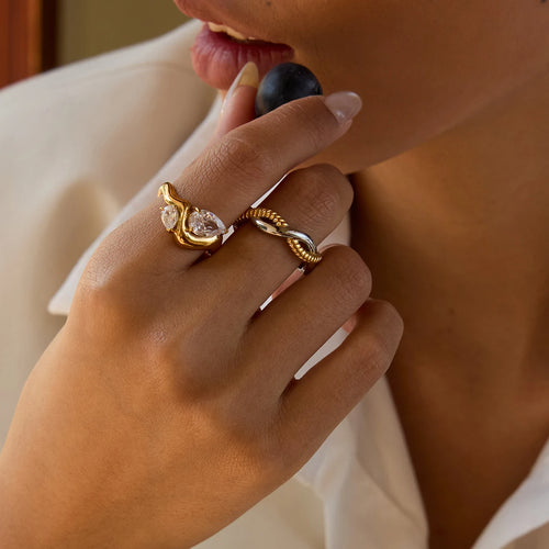 Crystal Open Ring — Stainless Steel