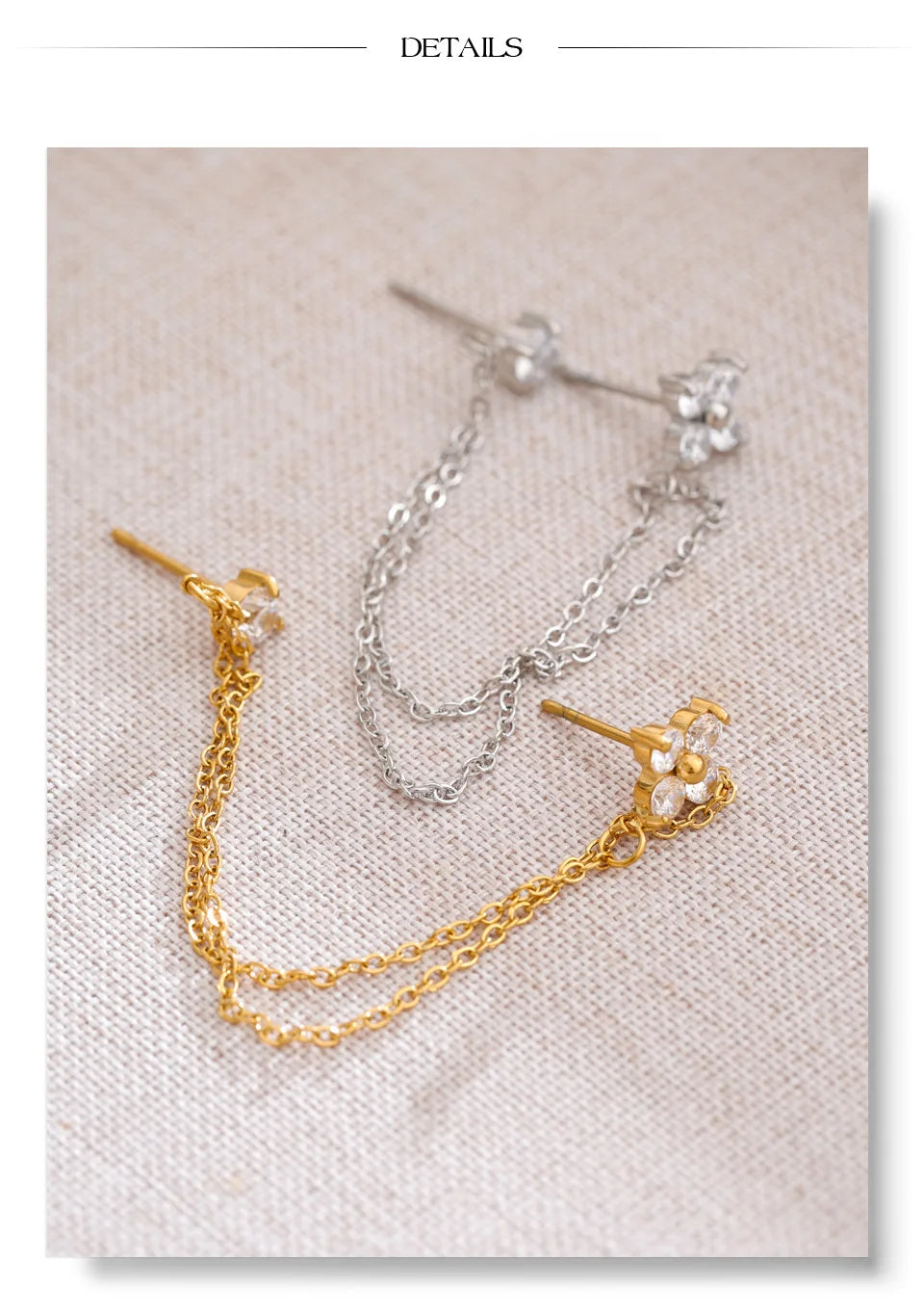 Cubic Zirconia Flower Geometric Earrings — Gold-Plated Stainless Steel with Cubic Zirconia · PS1650
