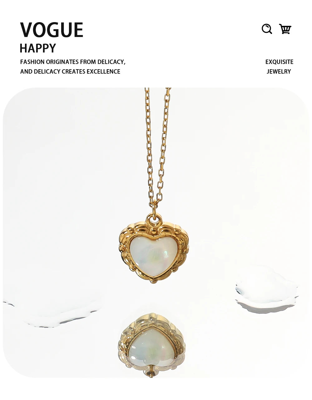 Pendant Necklace White Shell Heart Charm — 316L Stainless Steel · PS413