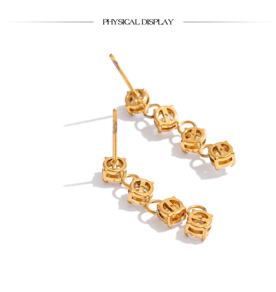 Cubic zirconia geometric chain earrings in gold-plated stainless steel with cubic zirconia.