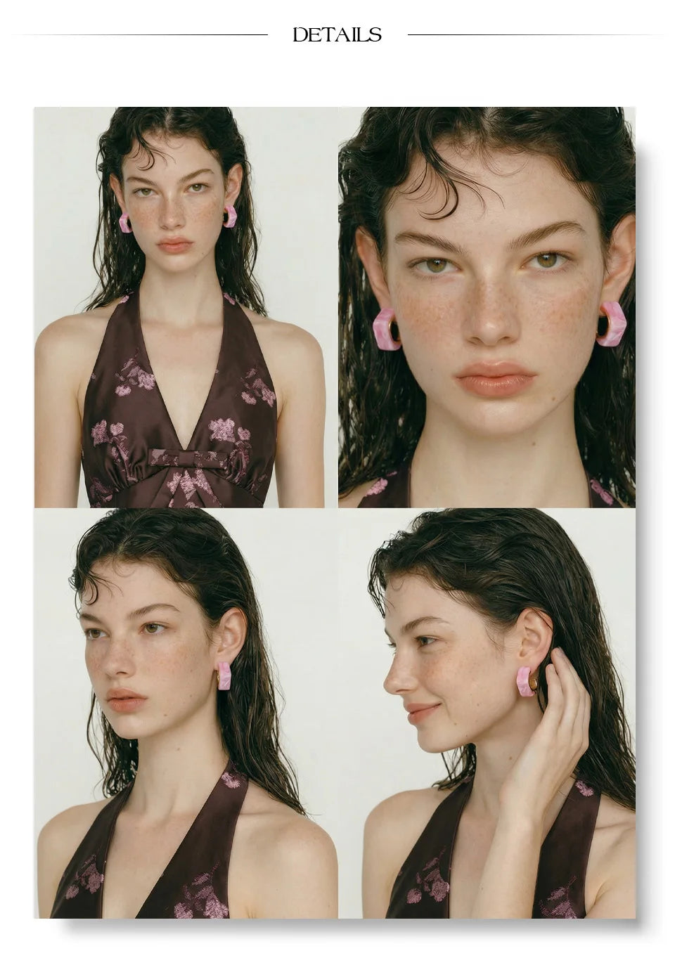 Resin acrylic geometric earrings in gold-plated stainless steel with resin and acrylic.