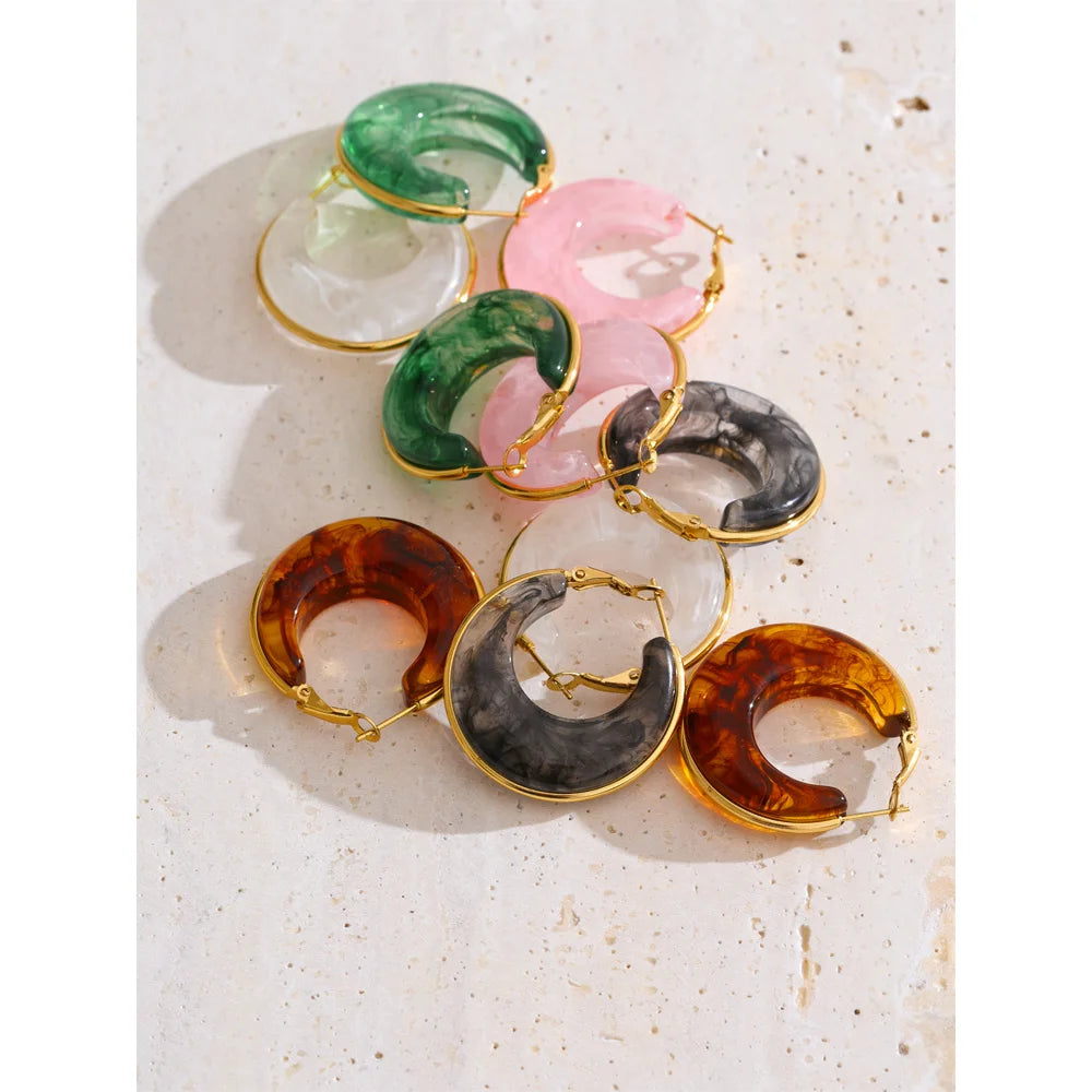 Black Acrylic Geometric Earrings — Gold-Plated Stainless Steel with Acrylic · PS2280