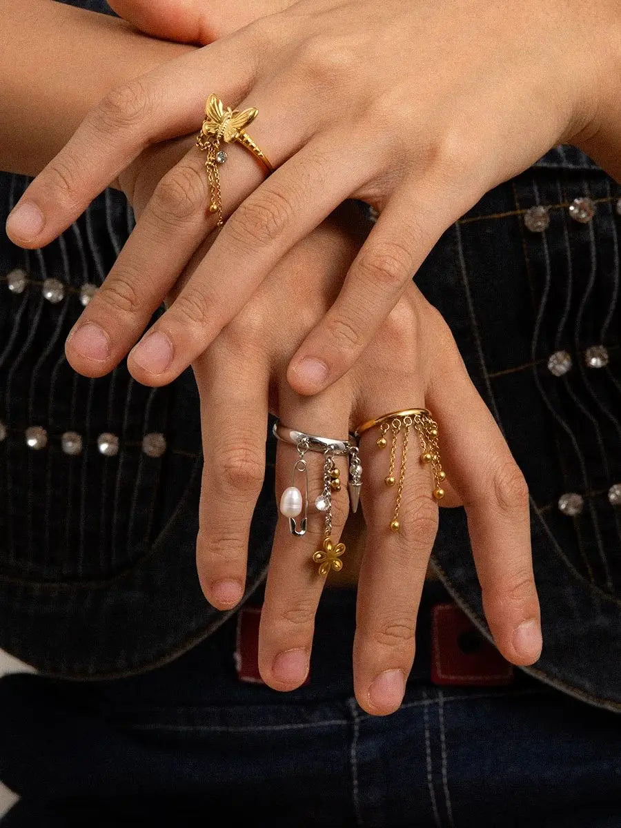 Pearl Star Ring Stack — Stainless Steel · PS242