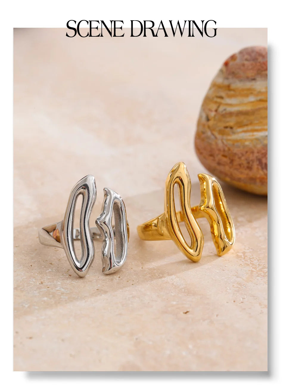 Geometric ring in gold-plated stainless steel.