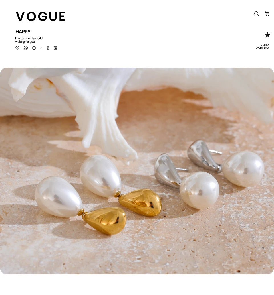 Pearl geometric earrings in gold-plated stainless steel with pearl.
