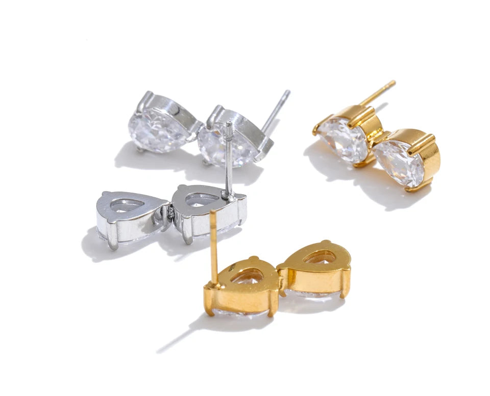 Cubic Zirconia Earrings — Gold-Plated Stainless Steel with Cubic Zirconia · PS1548