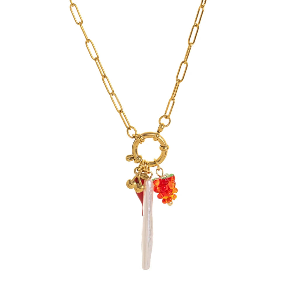 Stainless steel fruit heart boots ins high-end feeling collarbone chain pearl starfish gold-plated color preservation