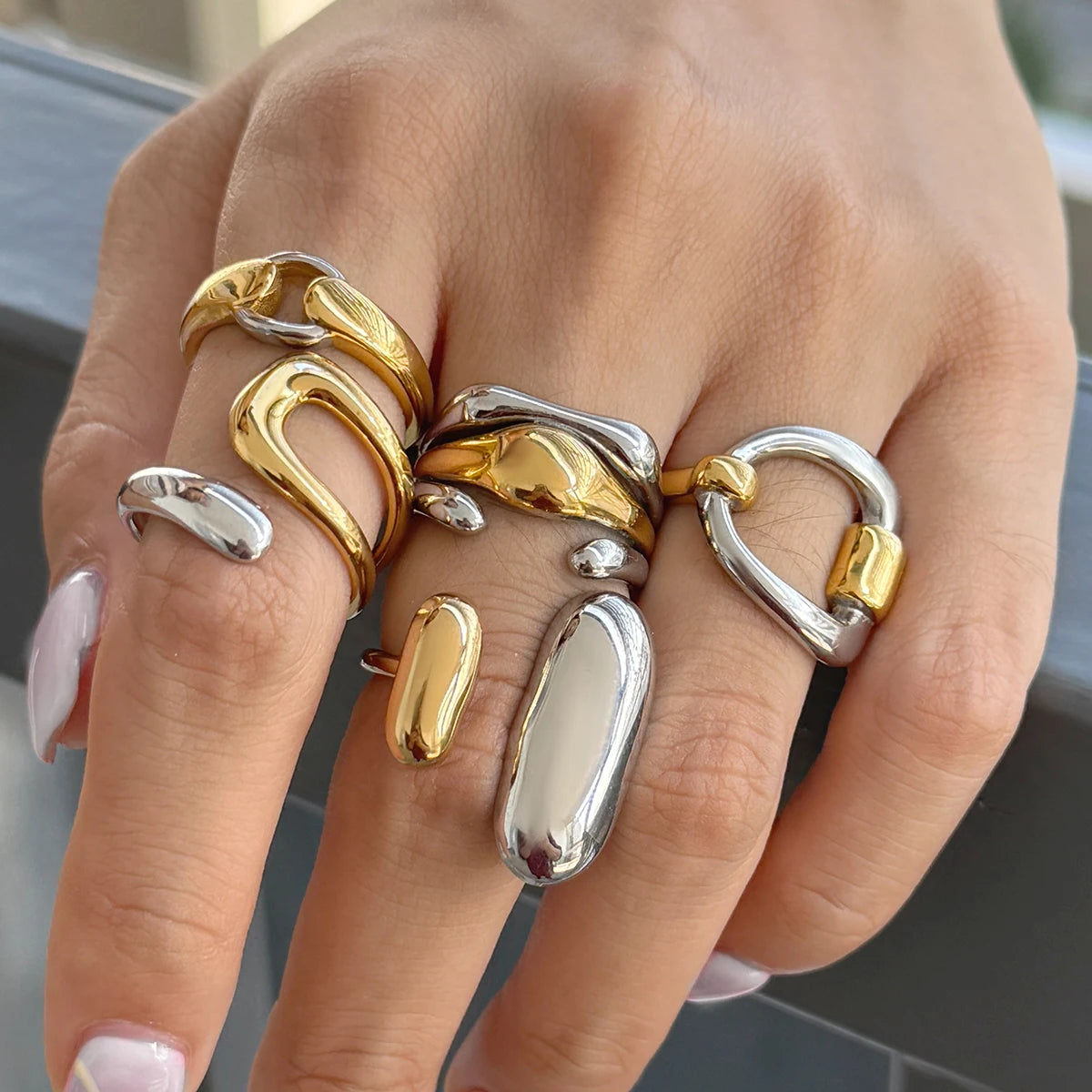 Mixed Stone Ring Stack — Stainless Steel · PS250